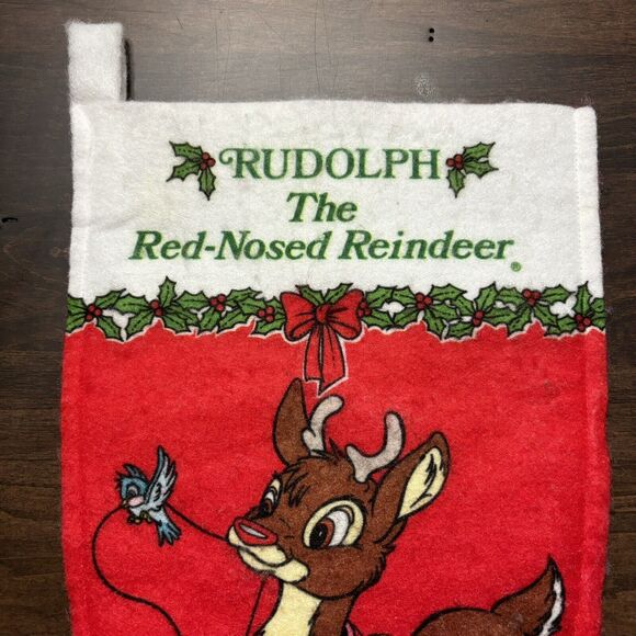 Vtg Rudolph the Red Nosed Reindeer Christmas Stocking Robert May Felt 80s Retro - Picture 2 of 9